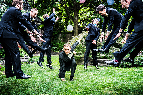 Fun photography of groomsmen reenacting dragon ball z